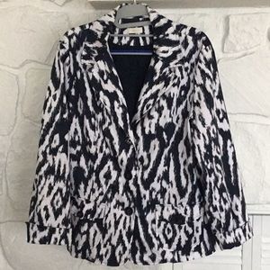 Chicos Navy Print lined blazer jacket W/ belt & Cuff